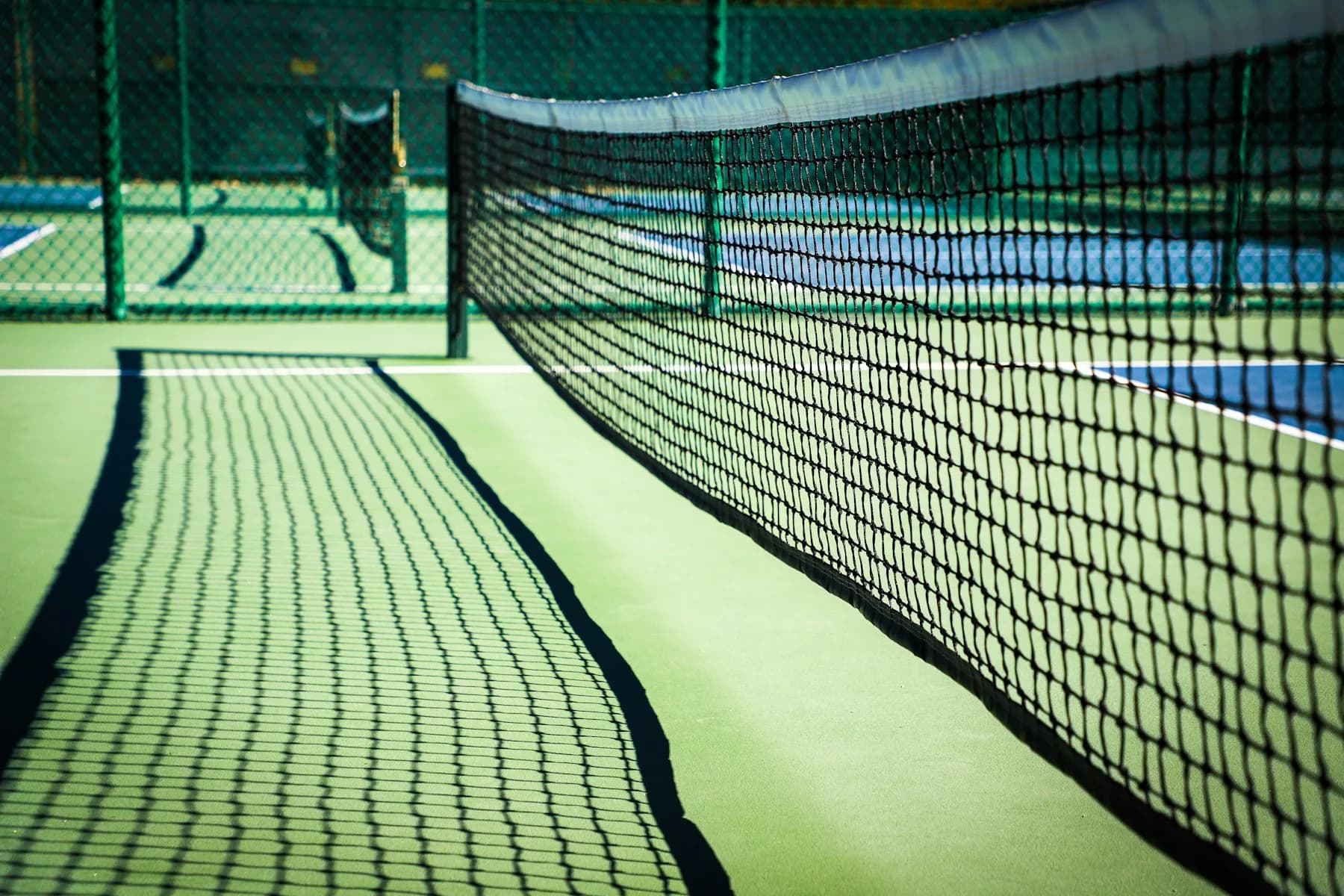Pickleball court with net and line markings