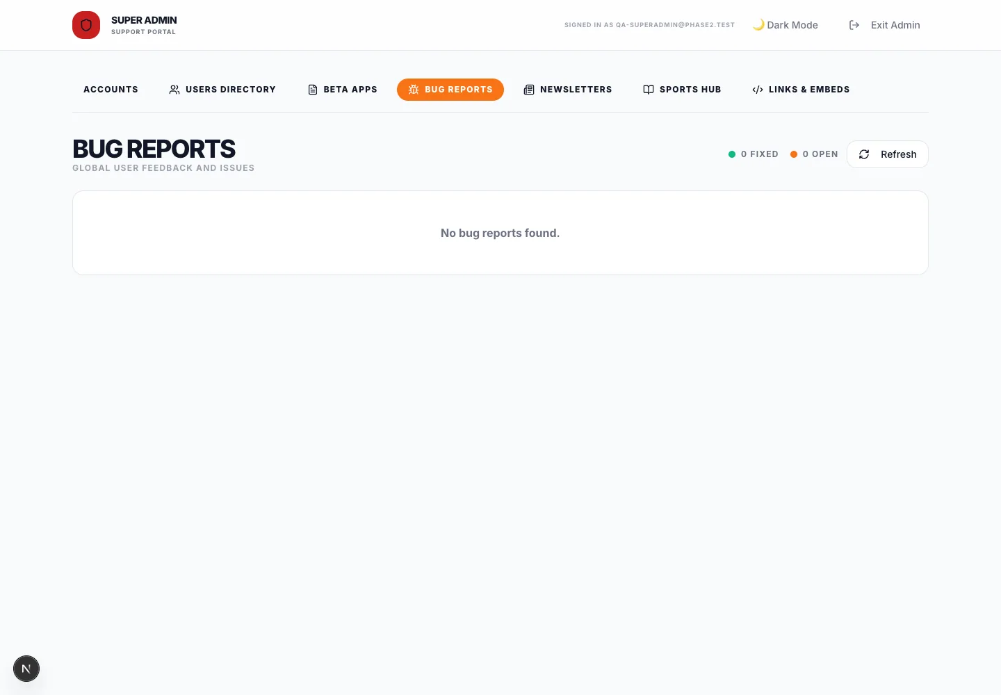 Bug Reports lists reported product issues.