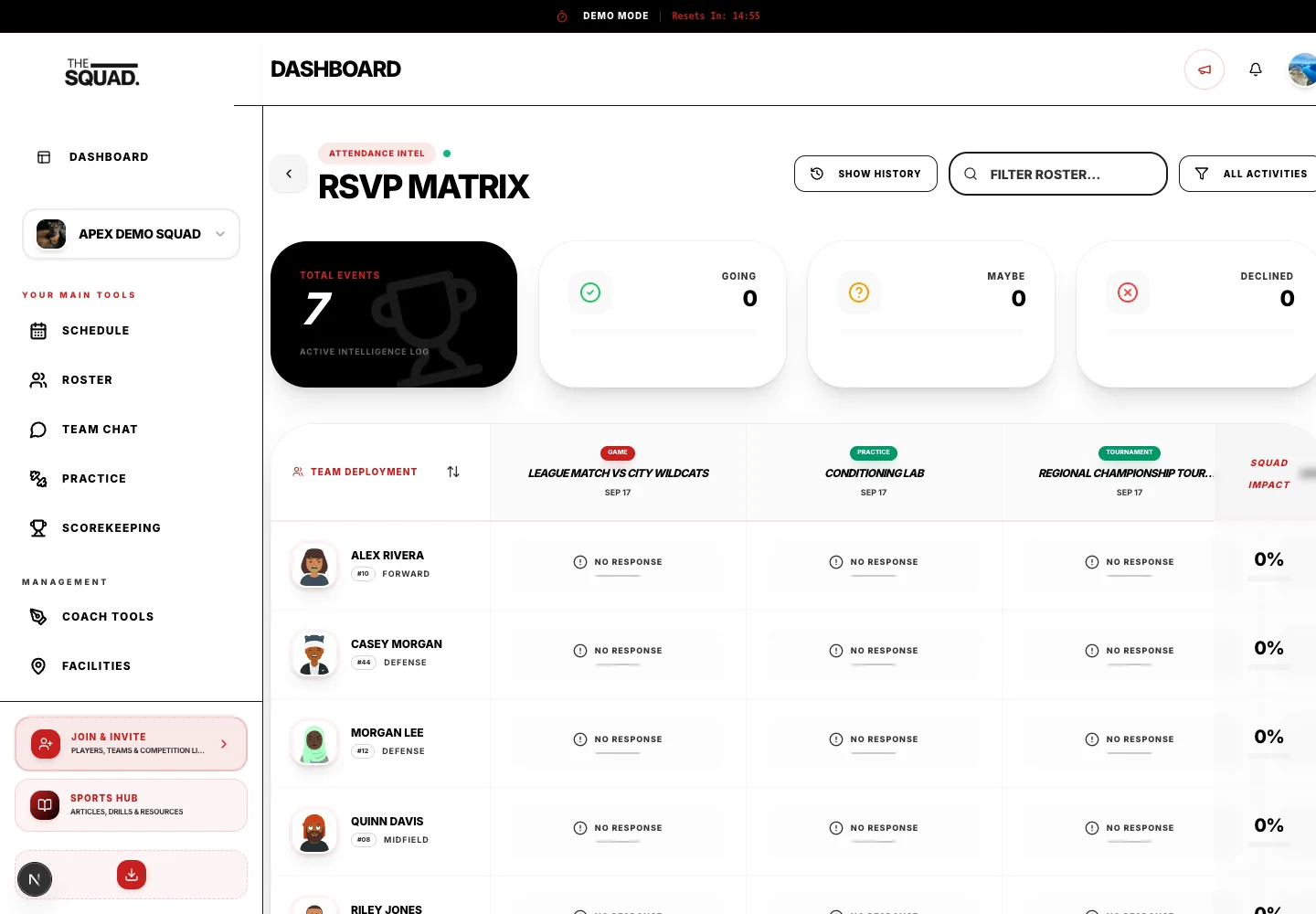 The attendance workspace for team staff.