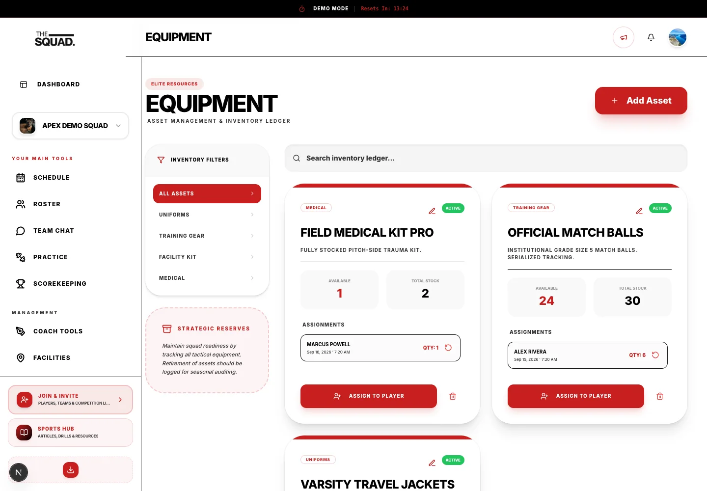 Assigned equipment has a member-specific return control.