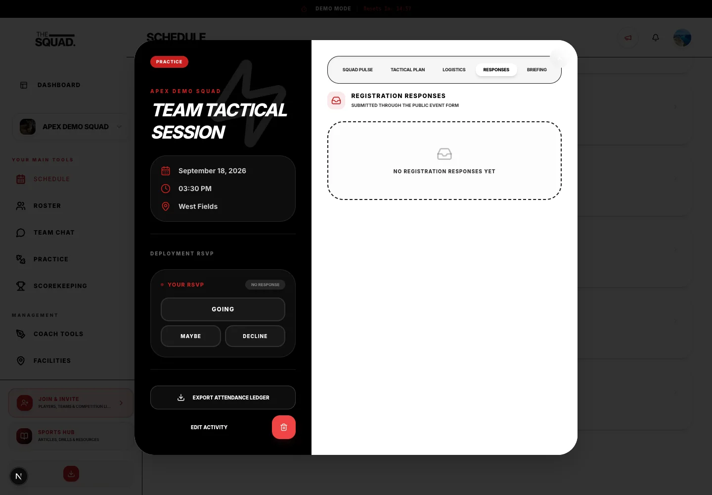 The RSVP section inside an activity.