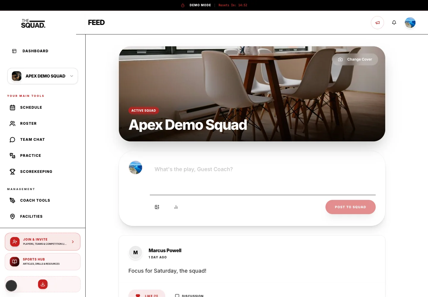 The feed composer and Post to Squad button.