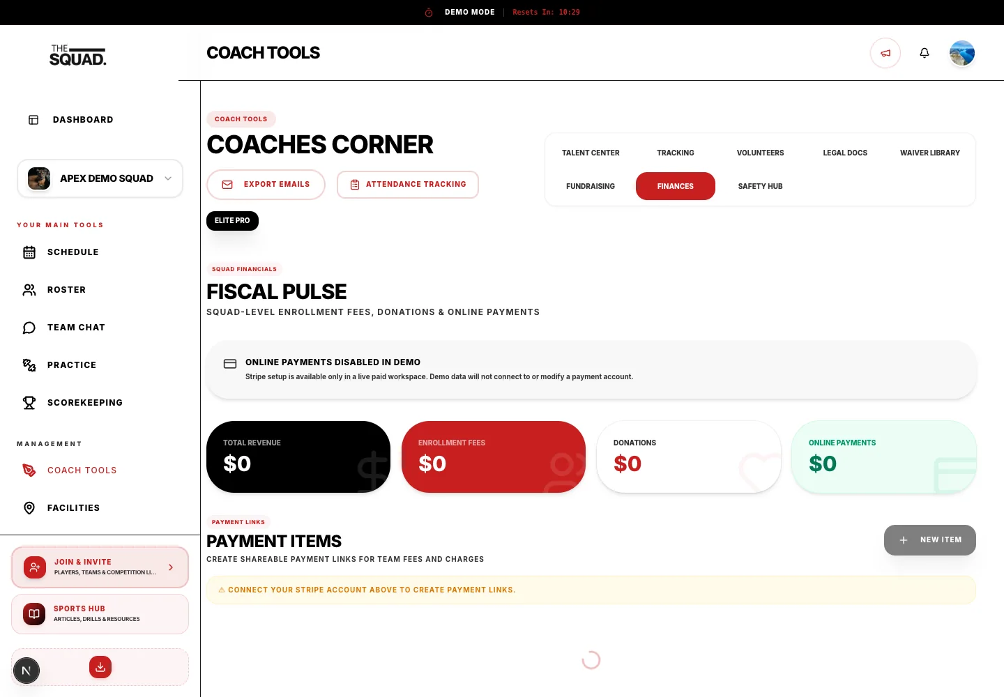 Finances brings together payment items and the transaction ledger.