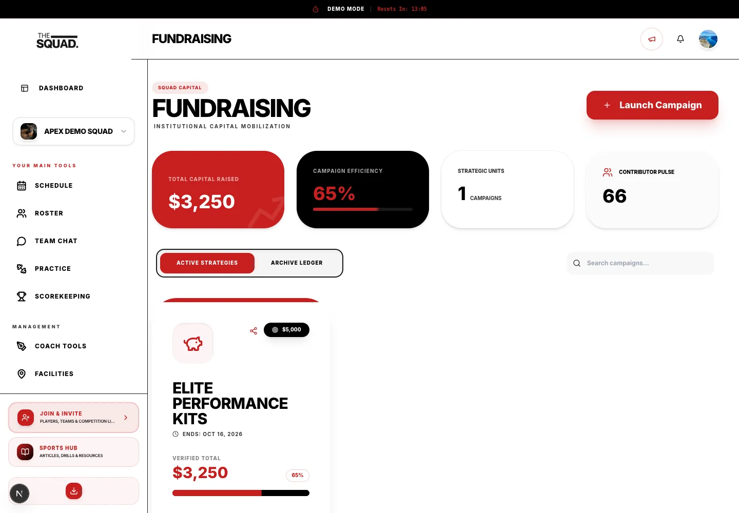 Active Strategies and Archive Ledger separate campaign views.