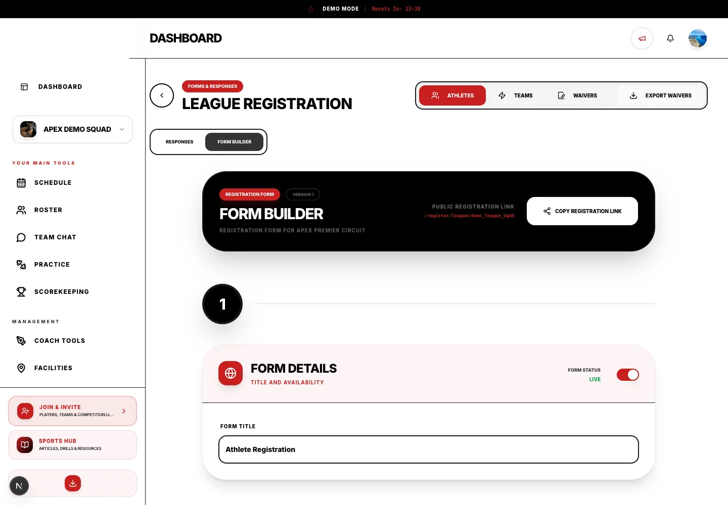 Portal Architect configures league registration.
