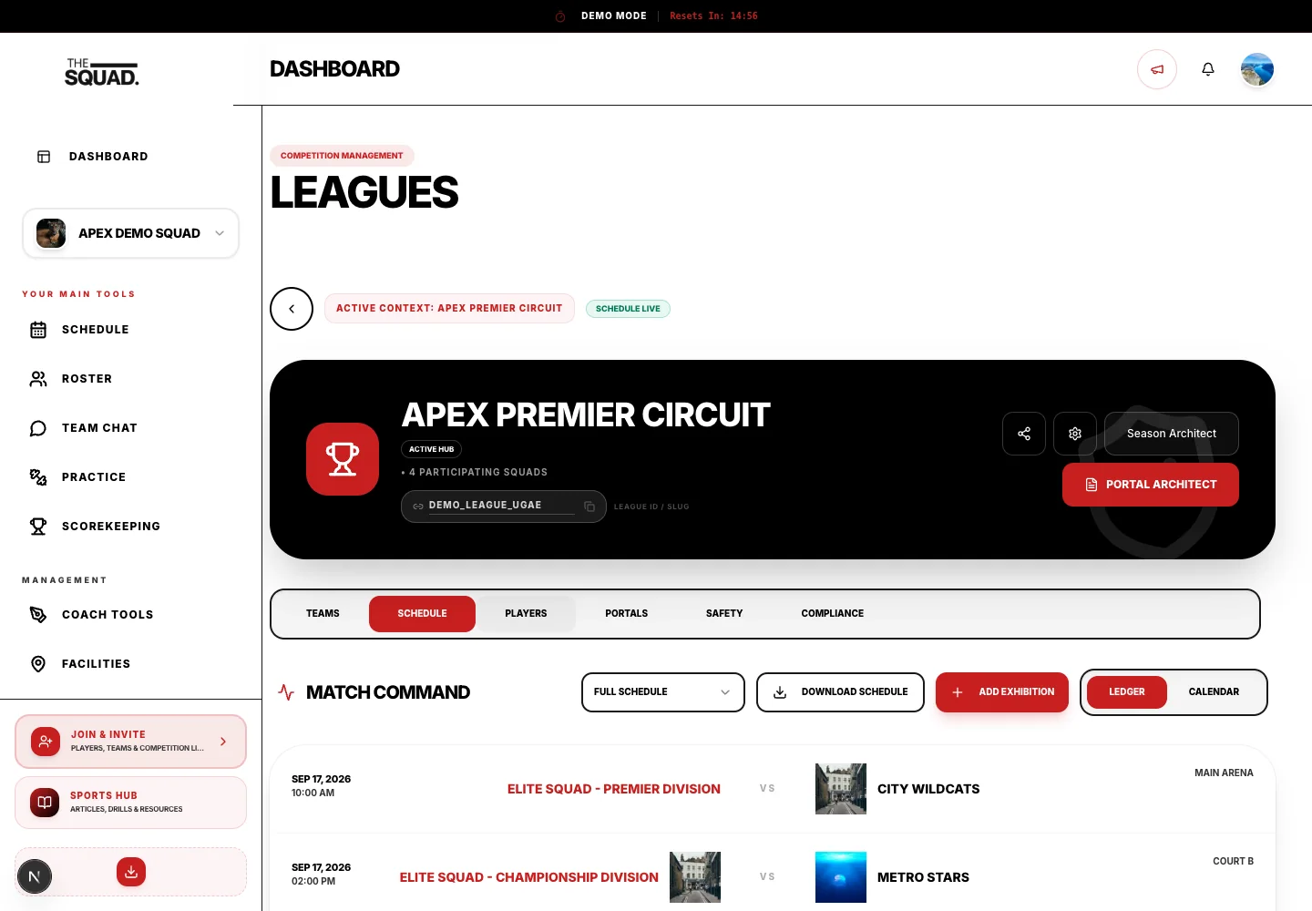 The saved league schedule is reviewed after deployment.