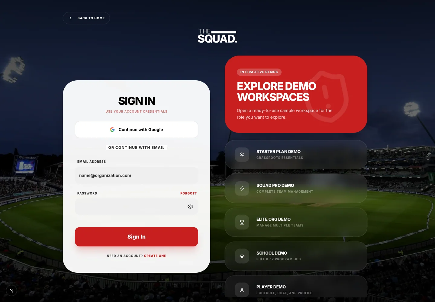 The current sign-in screen.