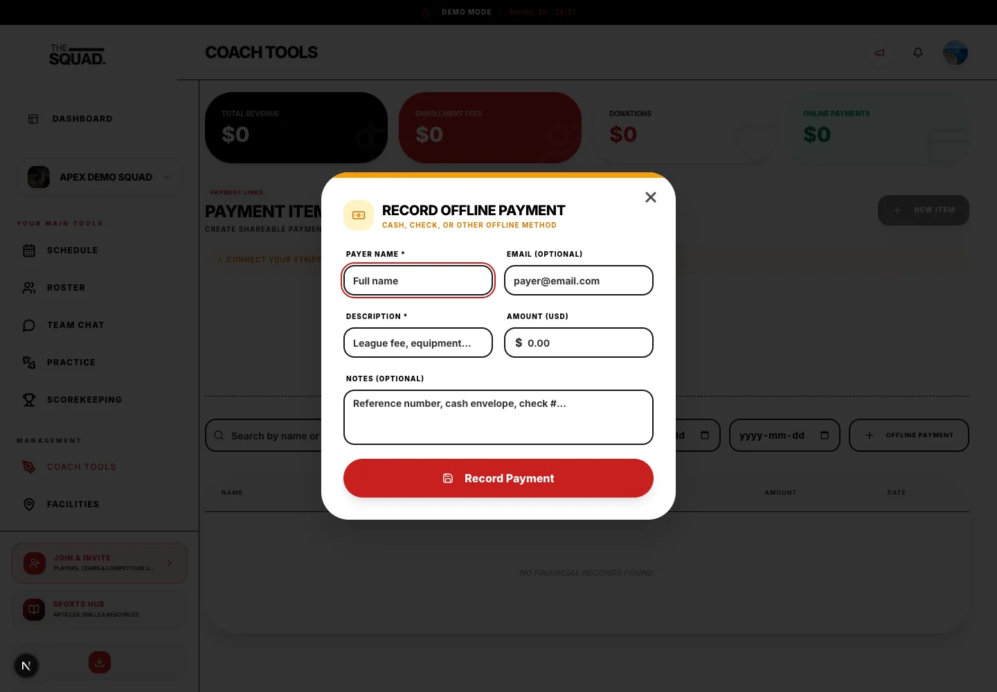 Offline Payment records a transaction received outside online checkout.