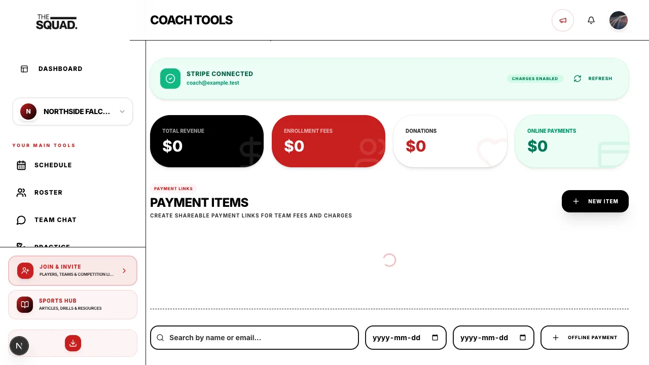Payment Items lists the created items and their controls.