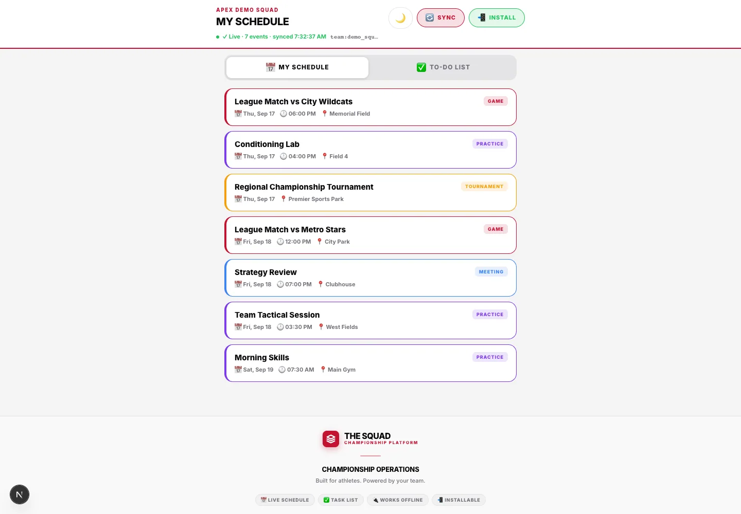 The schedule companion provides its own schedule and task controls.