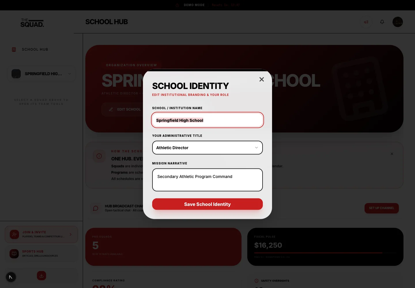 The institution identity editor.