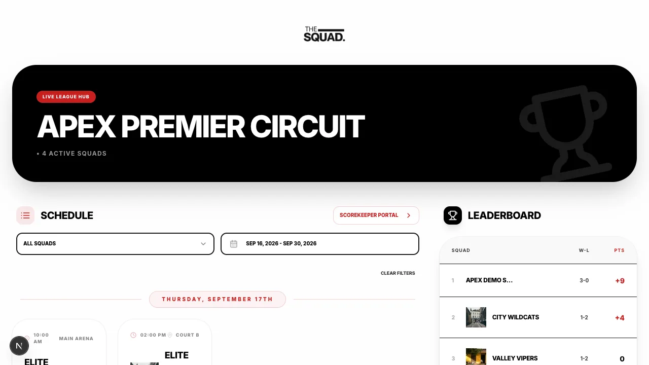 The spectator view shows published competition results.