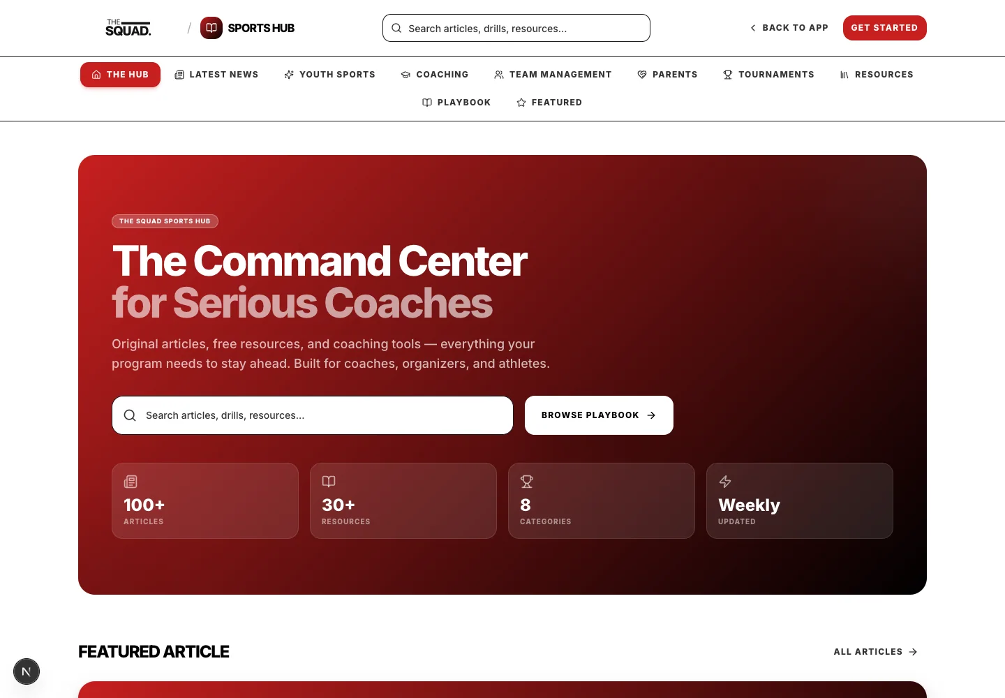 Sports Hub organizes content by topic and audience.