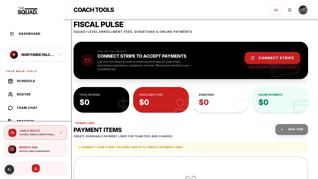 The app’s payment connection status and setup entry point.