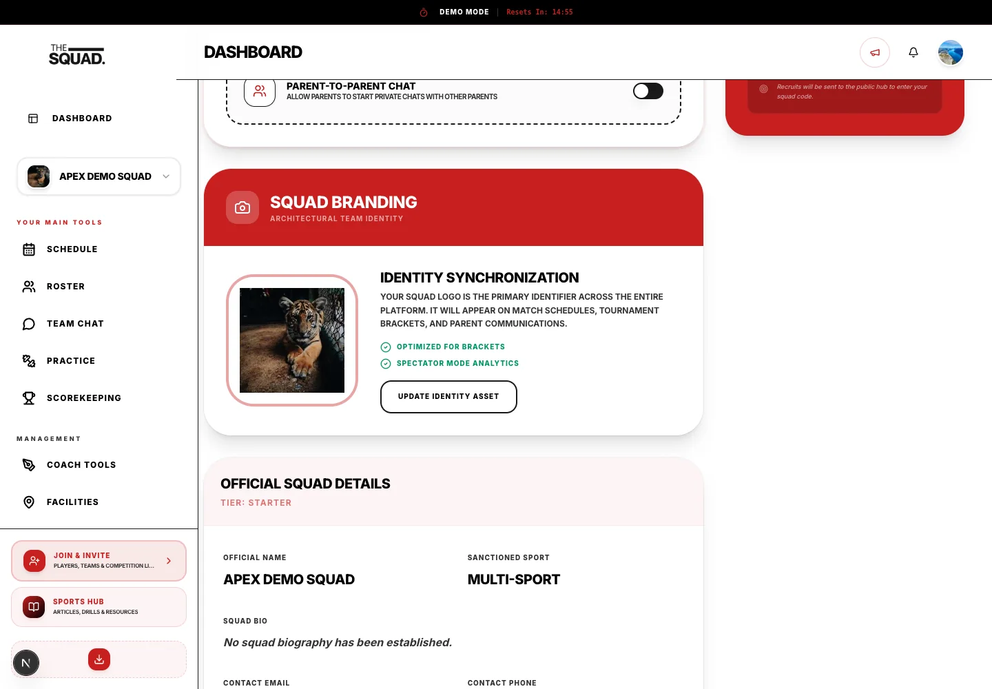 Squad Branding and the image upload control.