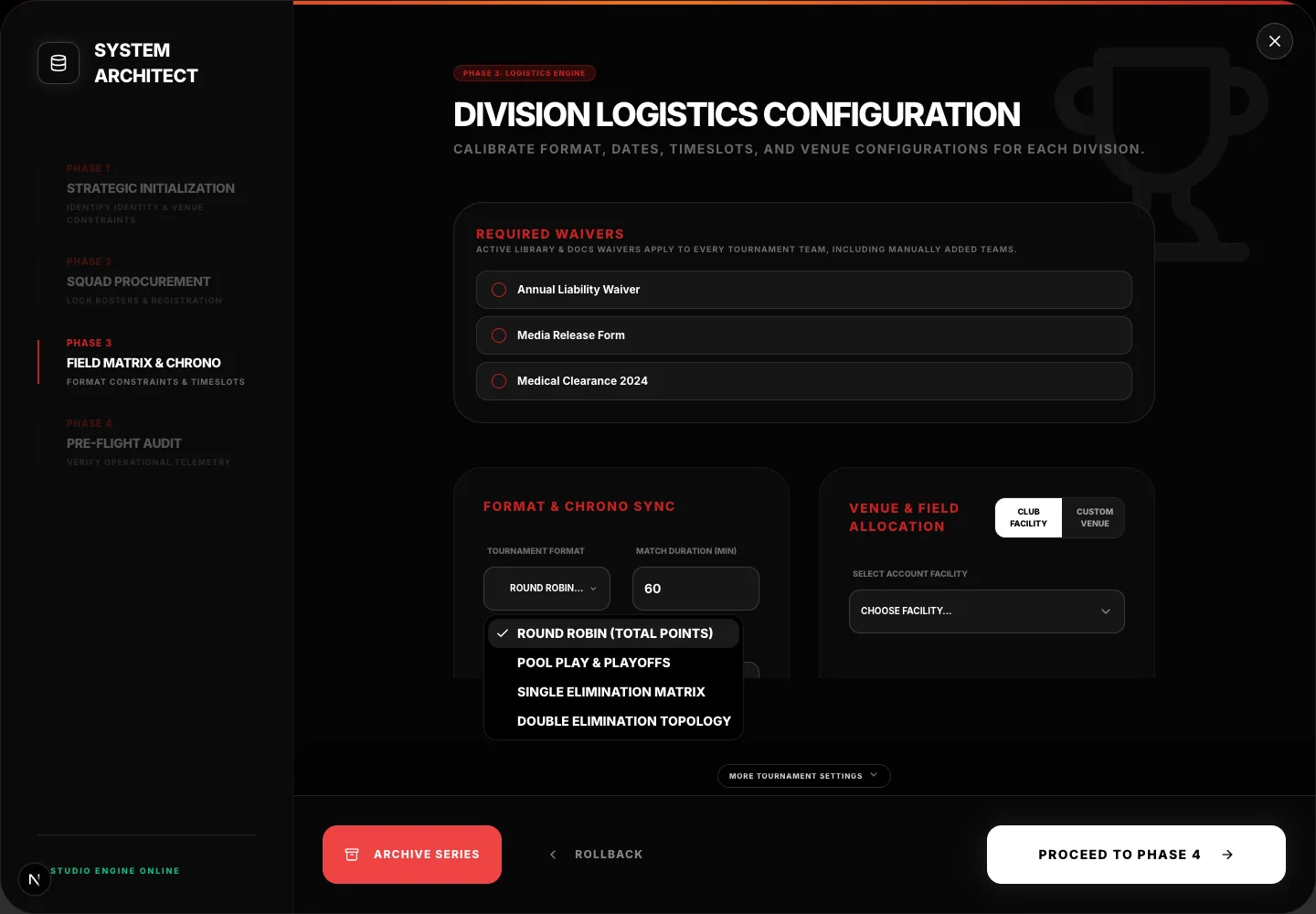 Format-specific controls appear within the division configuration.
