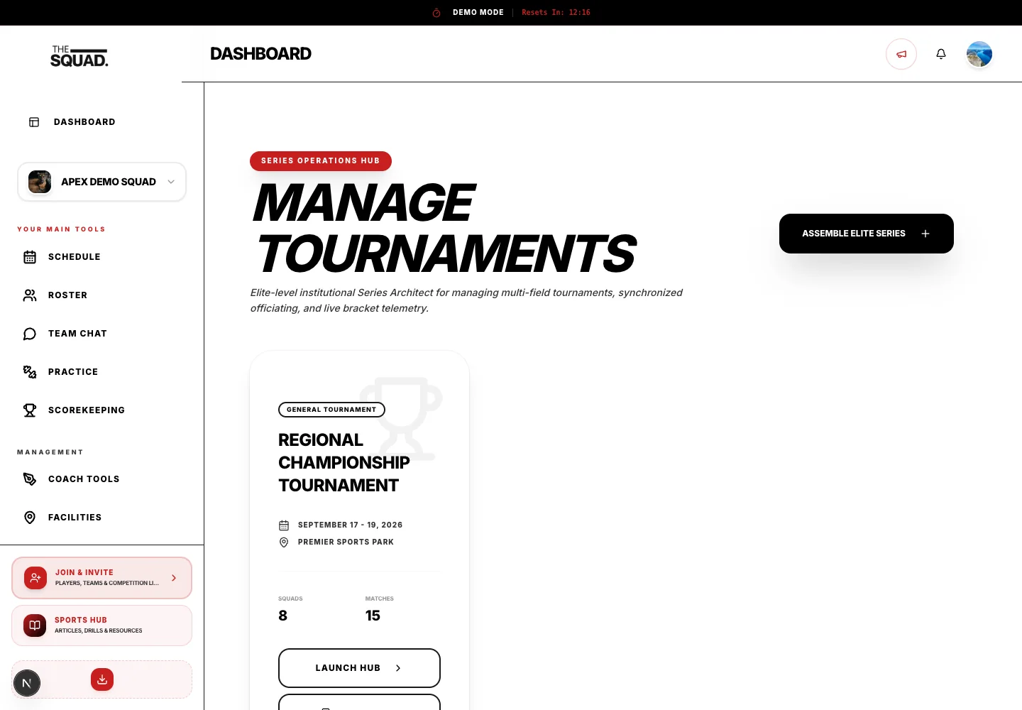 Tournament cards provide Launch Hub and Clone Series.