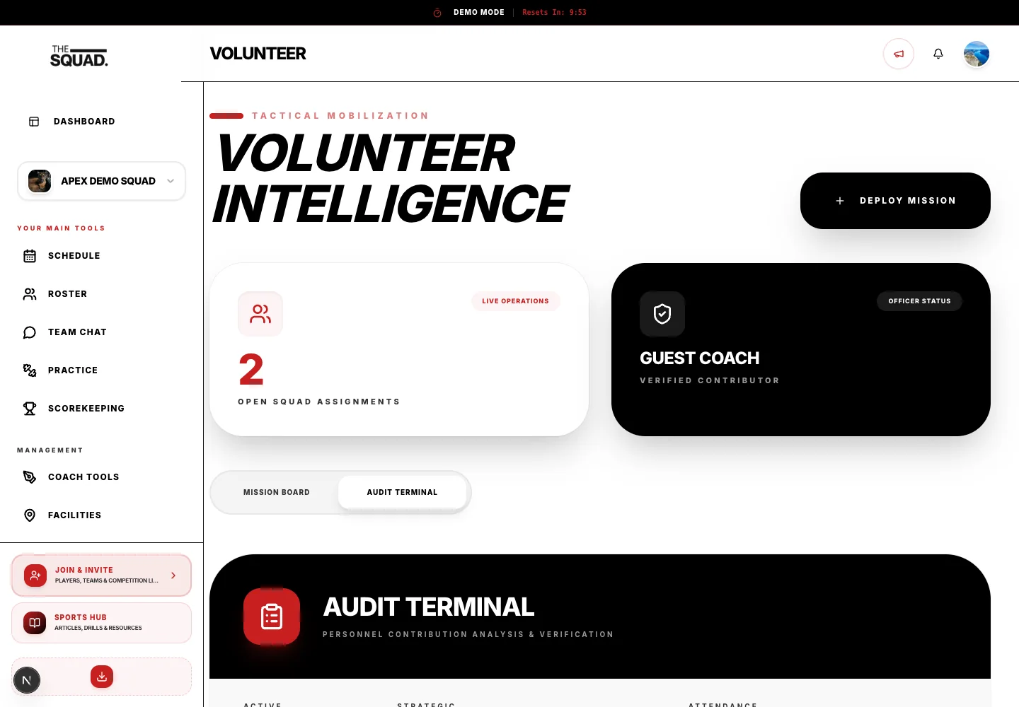 Audit Terminal provides the volunteer participation record.